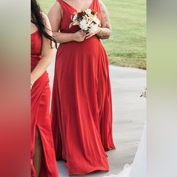 Azazie Rust Orange Aline Full Length Formal Dress - Picture 7 of 7